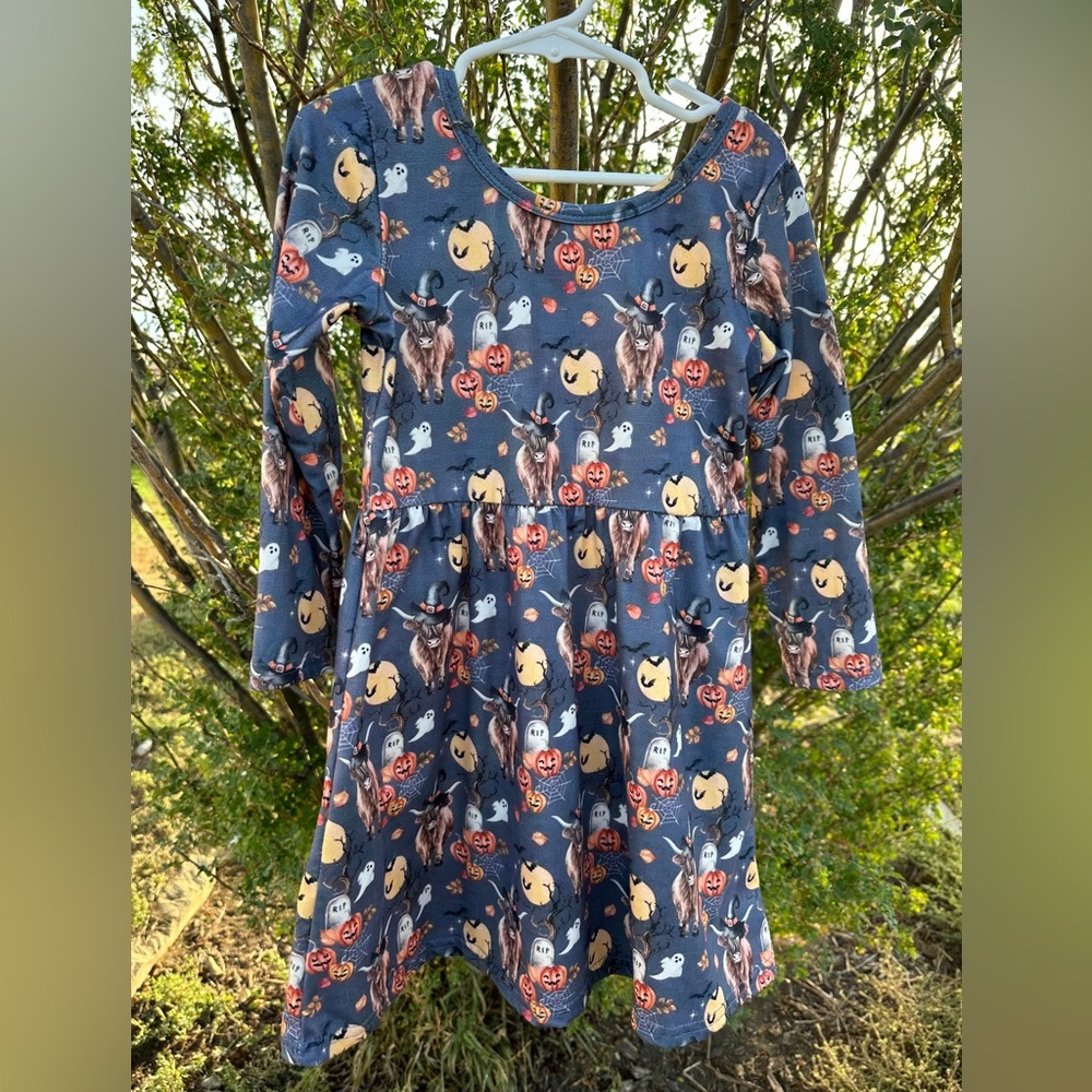 Girls Fall Scottish Highland Cow Halloween Dress size 4t